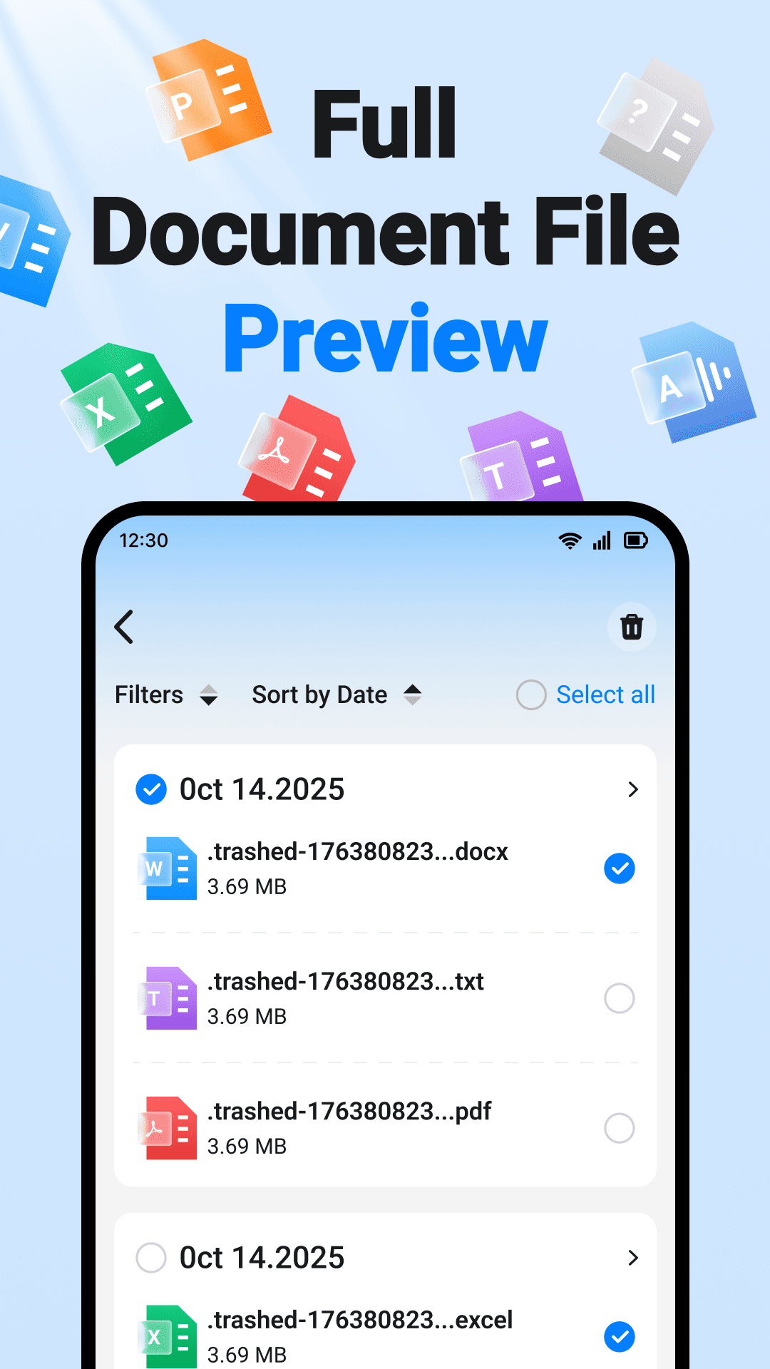 AI Recovery document recovery preview interface